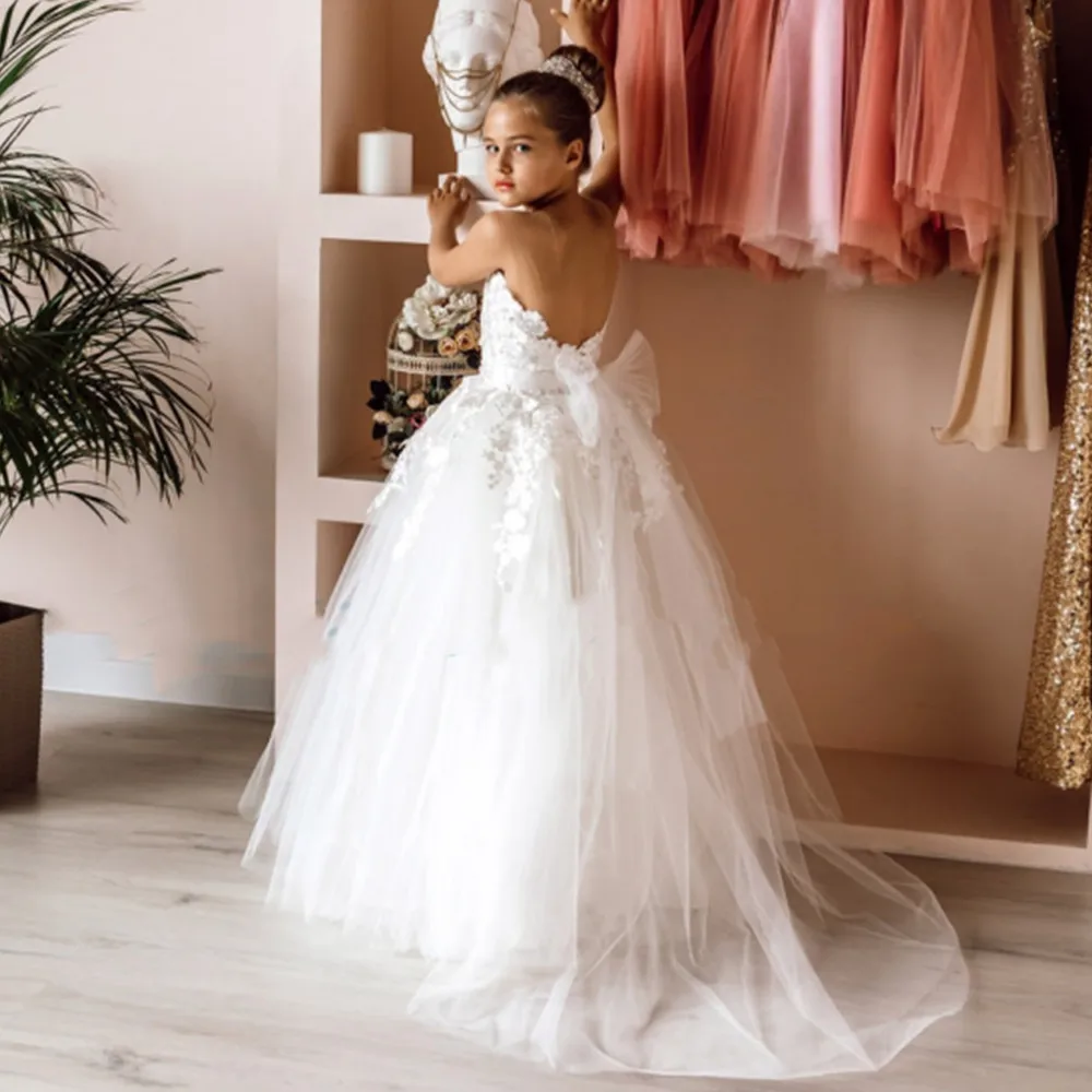 

Flower Girl Dress For Wedding Girls Tulle Ivory White Lace Sleeveless First Communion Party Princesse Dress Girl Dream Gift