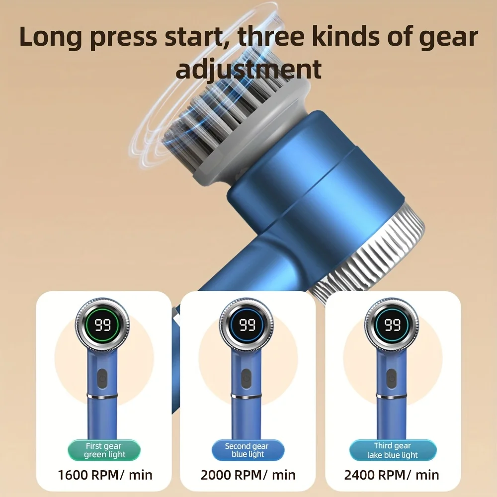 New Electric Cleaning Brush Multifunctional Kitchen Bathroom Toilet Portable LED Display With 5 Replaceable Brush Head