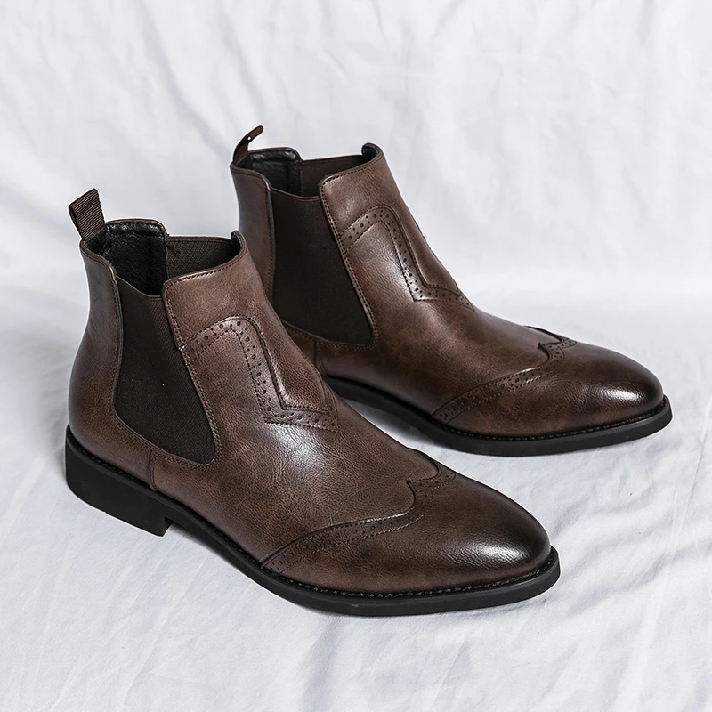Men  New English Chelsea Boots Pointed Black Brown Comfortable Soft Casual Fashion Sizes 38-46 Male Boots