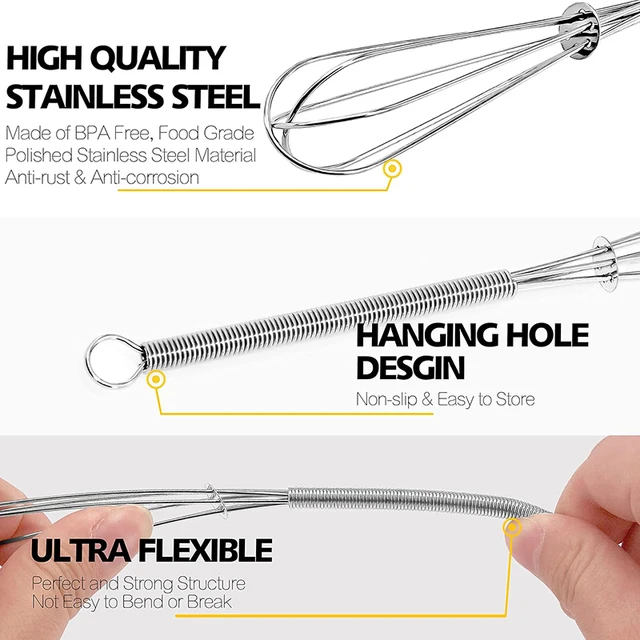 Frusta in acciaio inossidabile Frusta manuale per uova Filo antiaderente Frullino per le uova Mini fruste Fili per palloncini Cucina fai da te Mini frusta Gadget da cucina 5