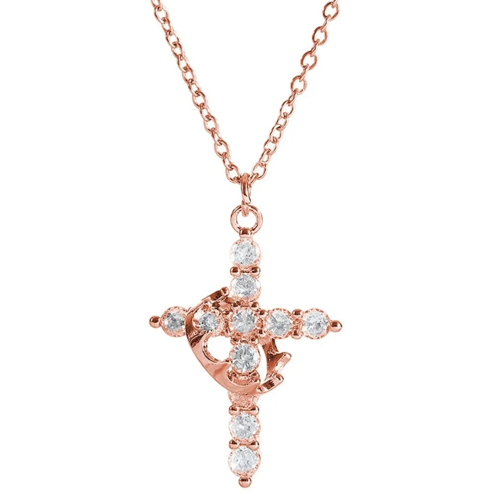 Elegant Rose Gold Rotatable Cross Pendant Necklace with Stainless Steel Chain