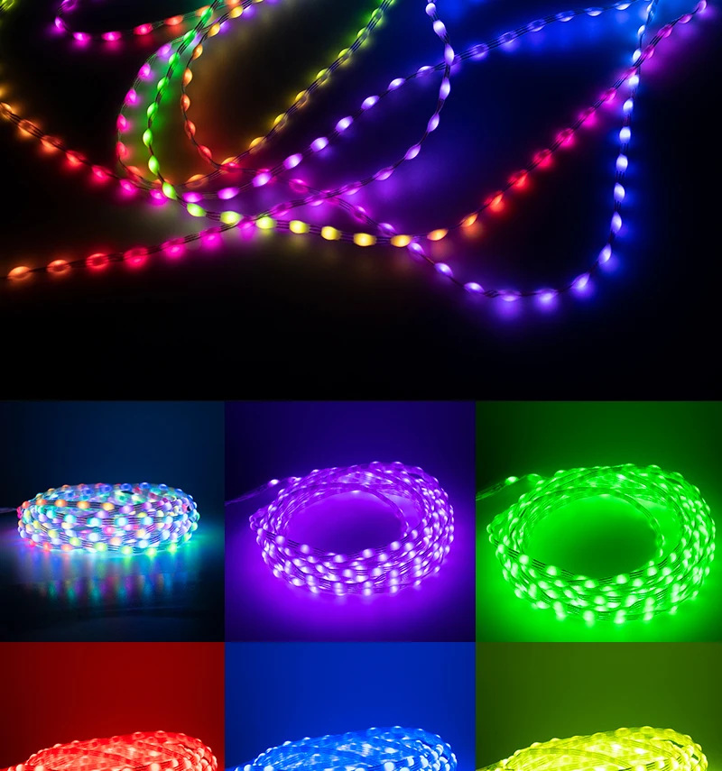 WS2811 LED Strip Lights Black Wire DC5V/12V 10M-100M 1.5cm-10cm Pitch RGB IC Addressable Pixel String Full Color IP67 3Pin
