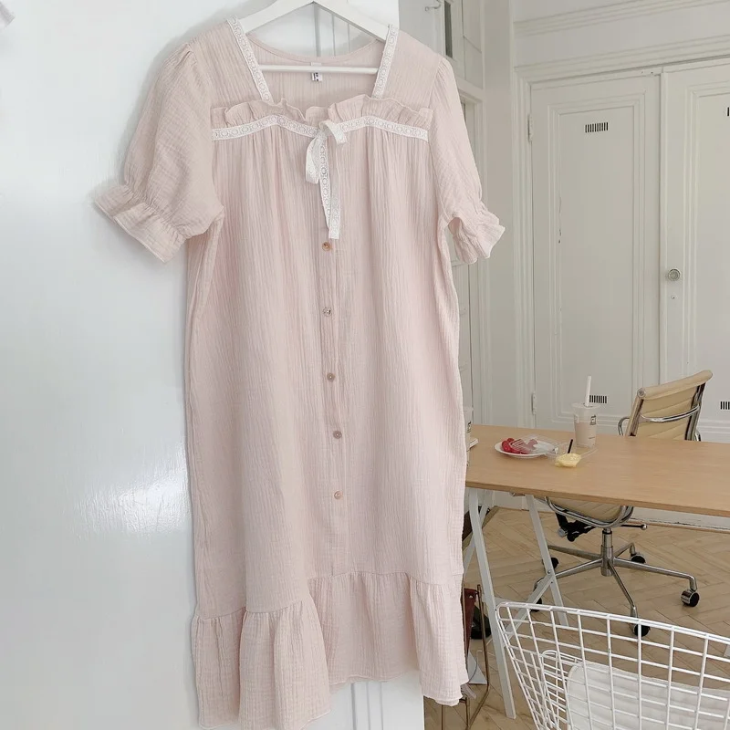 2023 Nightgown for Women Cotton Lace Nightdress Korean Style Home Dressing Gown Summer Pajamas Night Dress Sleepdress Sleepshirt