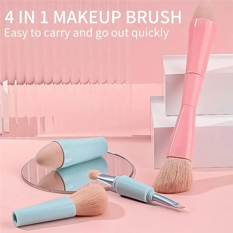 AA20-Double Ended Makeup Brush 4-In-1 Retractable Travel Cosmetic Brush Multifunctional Concealer Sponge Brush For Eyeshadow