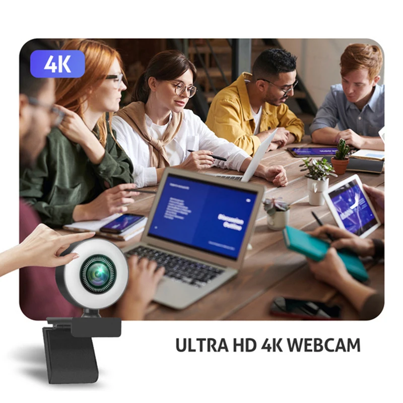 4K Webcam 2K 1080P Full HD Web Camera With Microphone LED Fill Light USB Web Cam Rotatable For PC Computer Laptop for Youtube