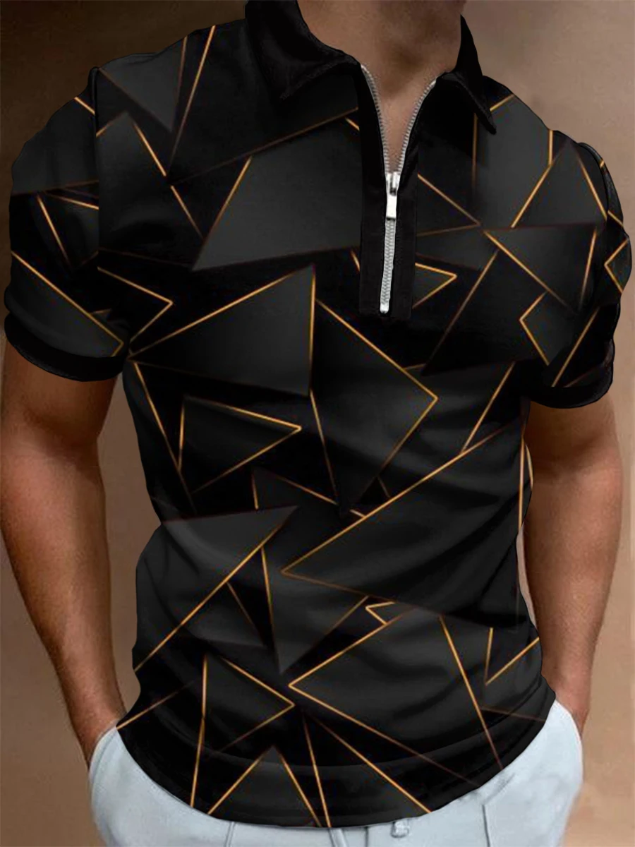 

New 2023 Summer Men's Zipper Polo Shirt Fashion Striped Polo Shirts Men Streetwear Casual Short Sleeve T-Shirt Men Polos Tops