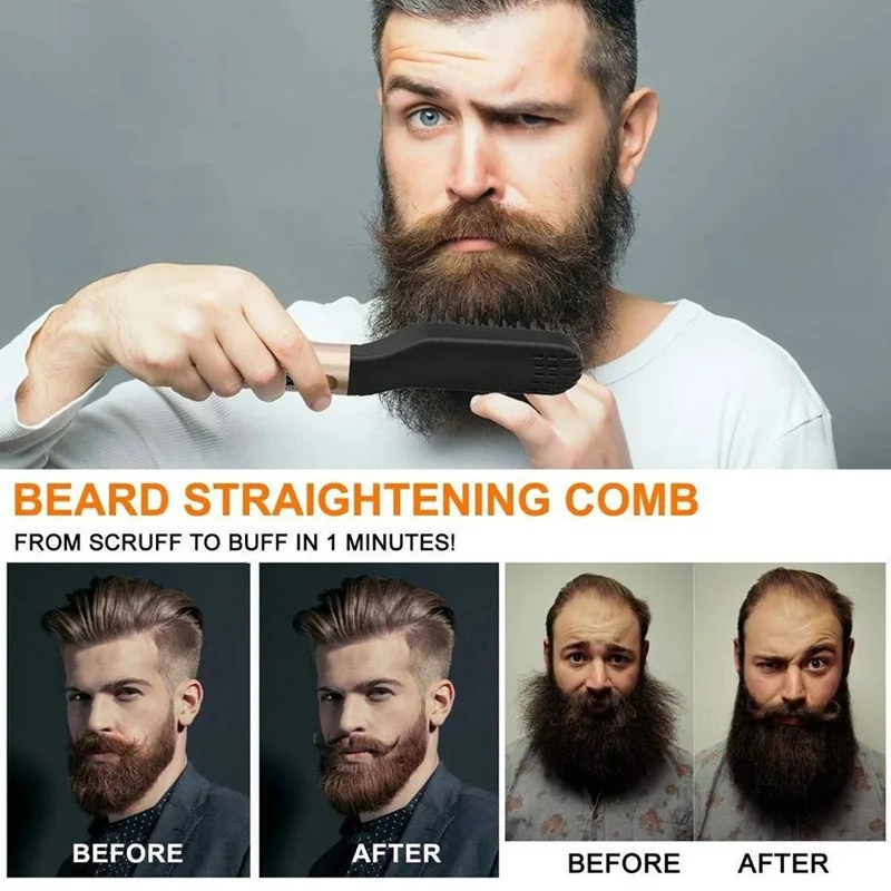 Multifunctional Electric Heated Men Beard Comb Fast Heating Portable Travel Anti-Scald Beard Straightener Press Hot Comb 5