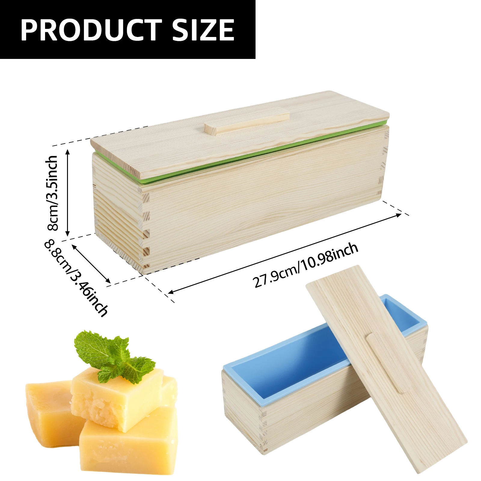 2Pcs Soap Molds 1.4L Soap Loaf Mold Rectangular Silicone Soap Making Molds Kit with Wood Box and Lid Non Stick Silicone Soap 2