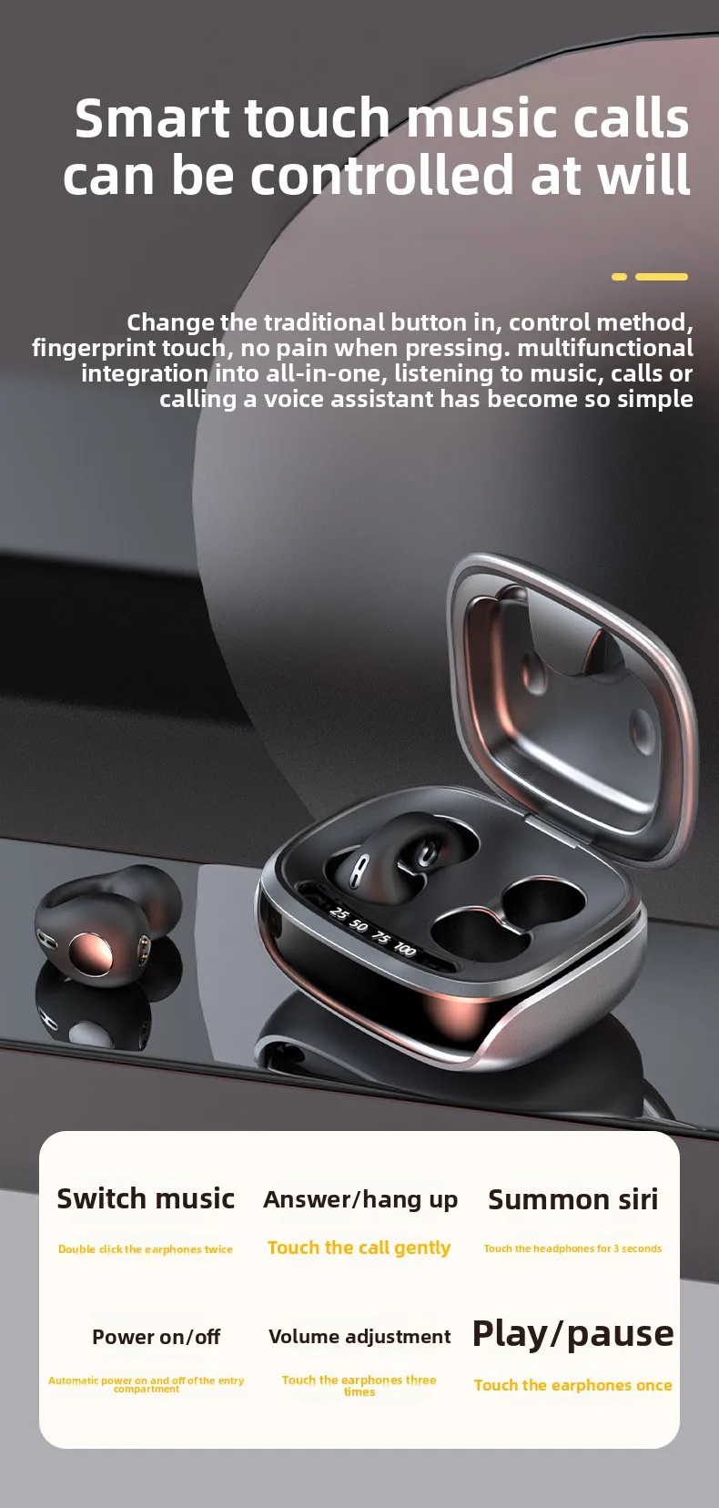 Air conduction pinch ear Bluetooth headphones with jet code noise reduction priv