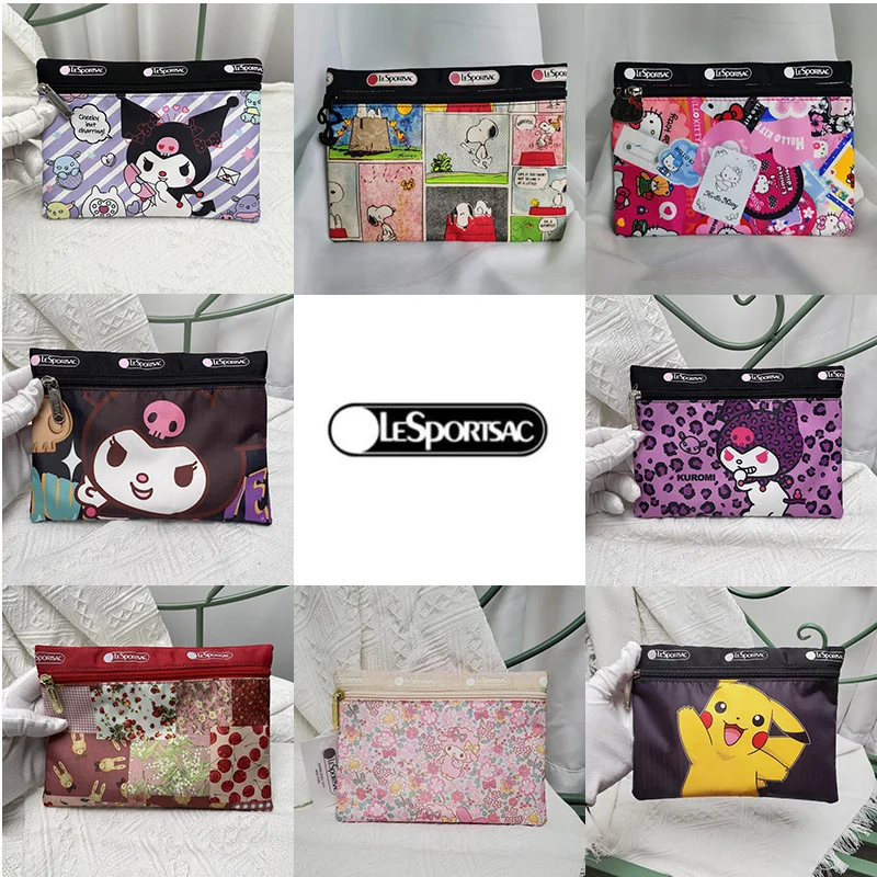 

Cartoon Kuromi Makeup Bag 20*15cm Lesportsac Girl Cloth Bag Hello Kitty Mymelody Waterproof Storage Change Key Handheld Bag