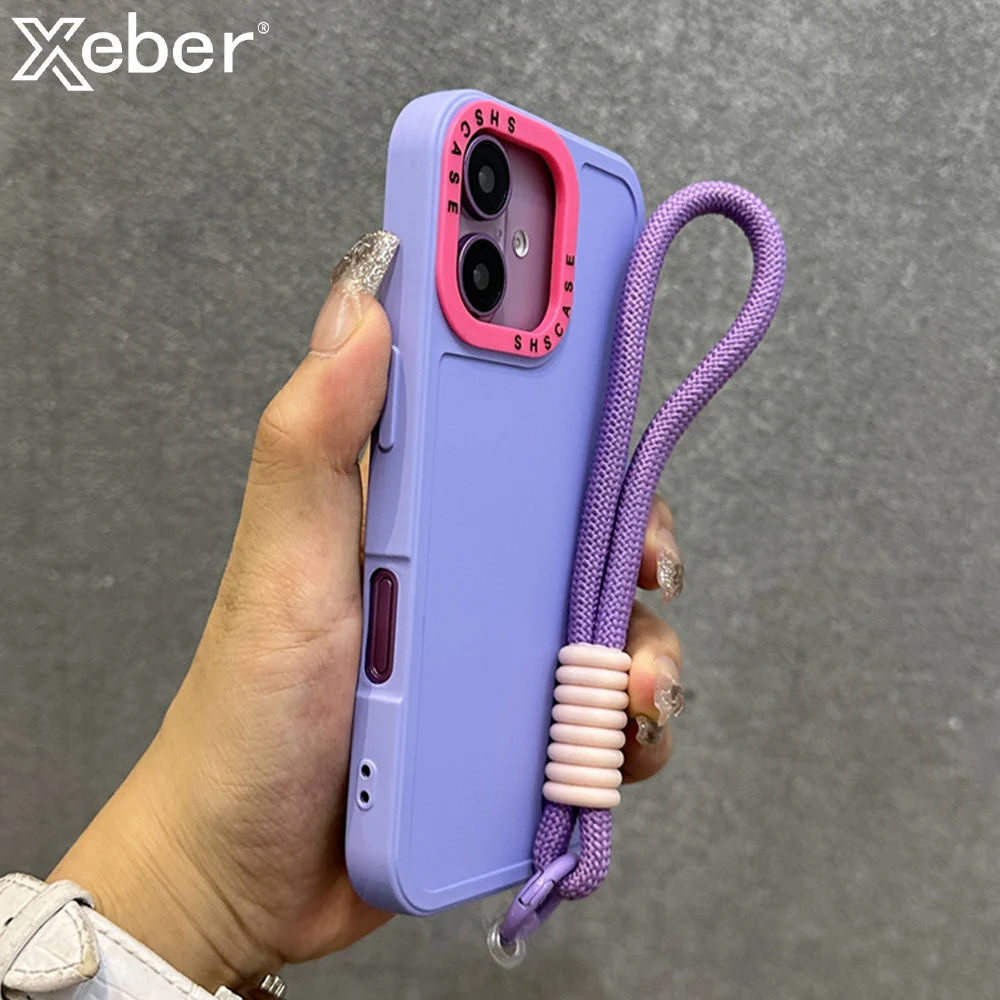 Luxury Wrist Strap Bracelet Lanyard Phone Case with Collision Color Lens Protector Cover