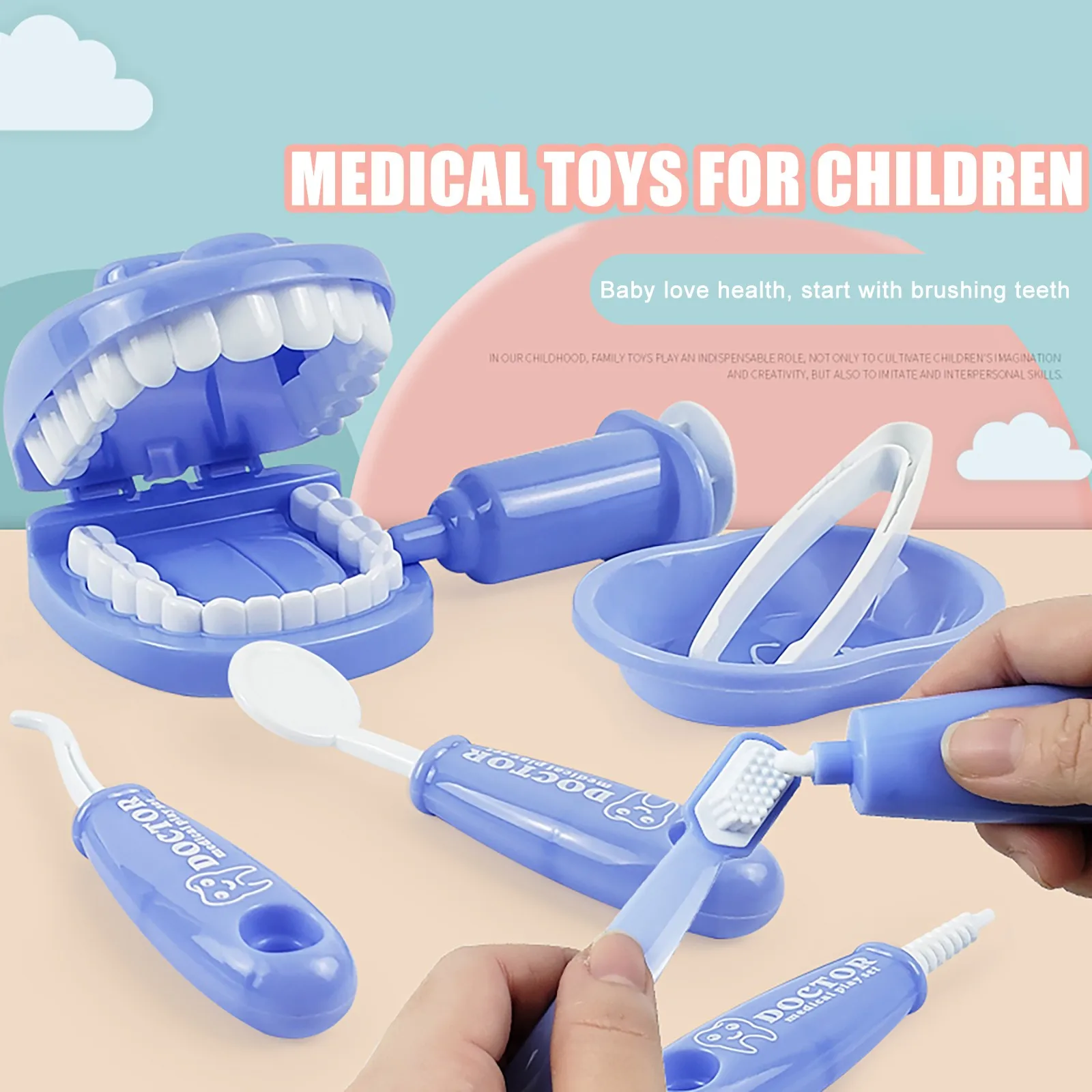 

9Piece Set Of Children's Oral Simulation Toy Dentist Examines Tooth Model Boys Girls Montessori Preschool Educational Doctor Toy