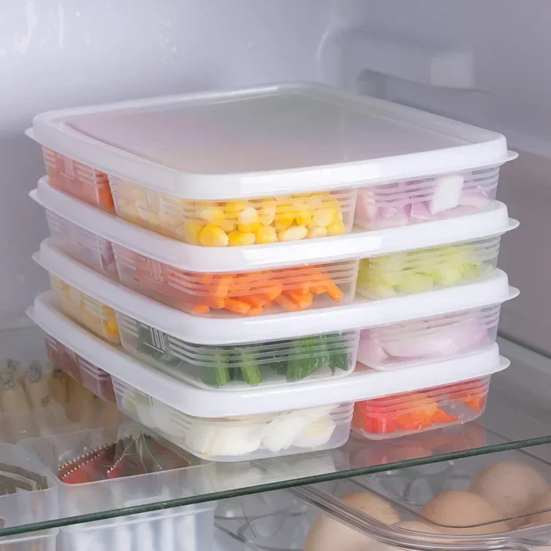 4 Grids Food Fruit Storage Box Compartment Refrigerator Freezer Organizers Sub-Packed Meat Clear Crisper Kitchen Food Container