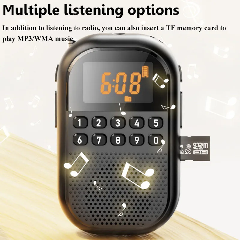  Portable Small Radio Mini FM AM DSP Radios Receiver Rechargeable Bluetooth Speaker TF Card 3.5mm Headset Play Power off Memory