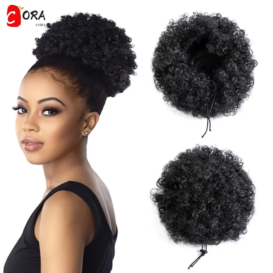 

Afro Puff Drawstring Ponytail Kinky Curly Bun Hair Synthetic Short Extensions with Clips in Updo Hair For Black Women