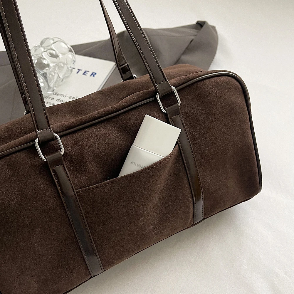 Women Faux Suede Shoulder Bag Stylish Armpit Bag Large Capacity Trendy Handbag Zip Closure Vintage Commuting Bag Chic Hobo Bag