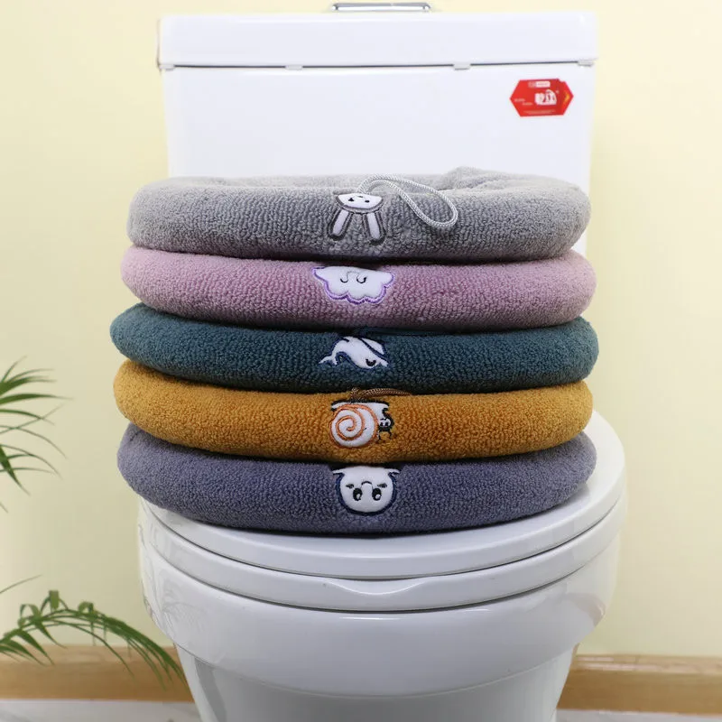Toilet Seat Cover Mat Bathroom Toilet Lid Pad Winter Warm Cushion with Handle Thicker Soft Washable Closestool Warmer