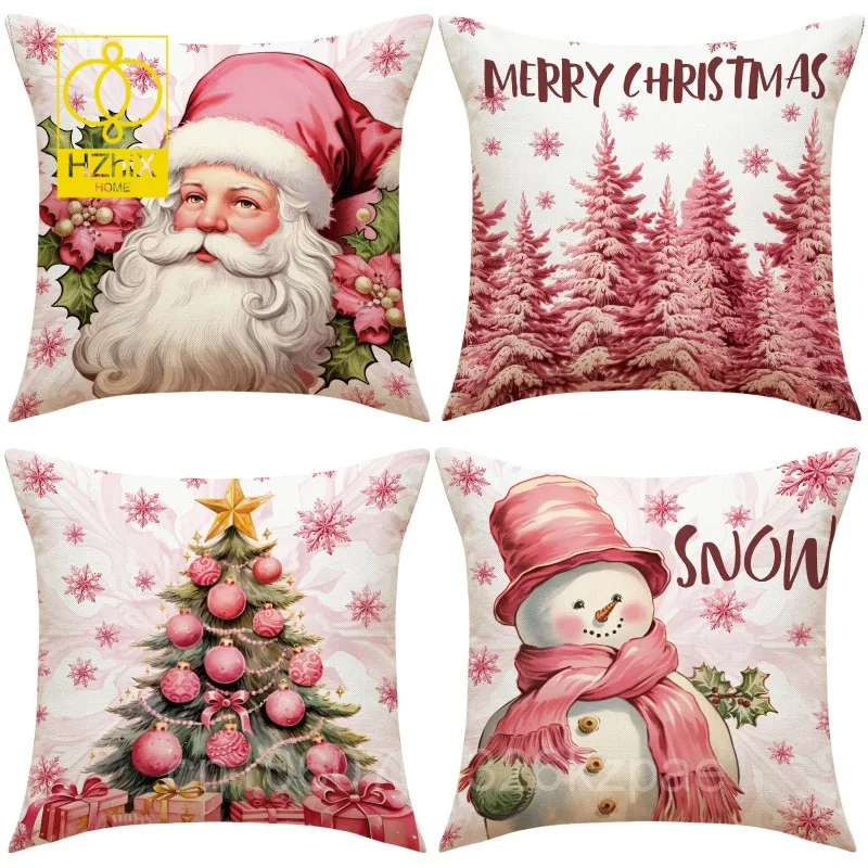 

45x45cm Christmas Pillowcase Xmas Tree Elk Snowman Linen Pillow Case Christma Home Decor New Year 2024 Sofa Car Cushion Cover