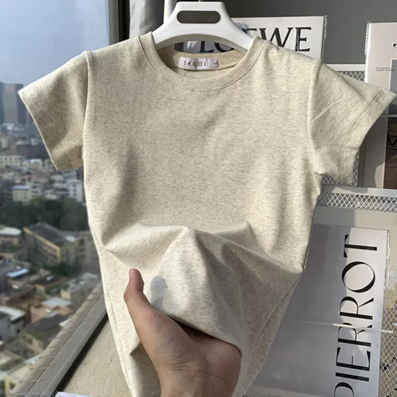 

Однотонная футболка с круглым вырезом на плечах для женщин 2023 Летний Новый Стиль