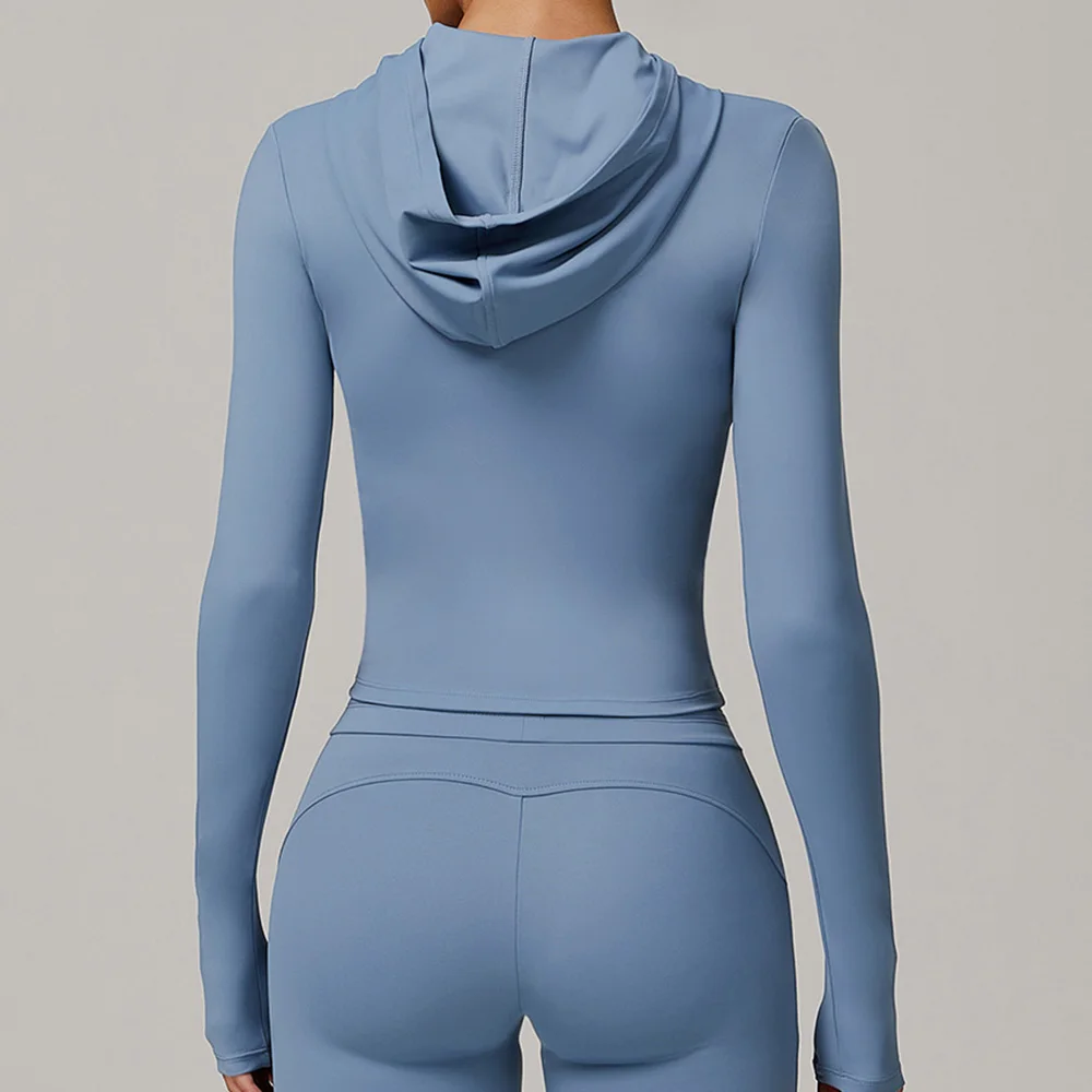 Women's Jacket Hooded Cardigan Tight Quick-dry Sports Fitness Coat Running Training Shirt Yoga Clothes Long Sleeve Sport Jacke
