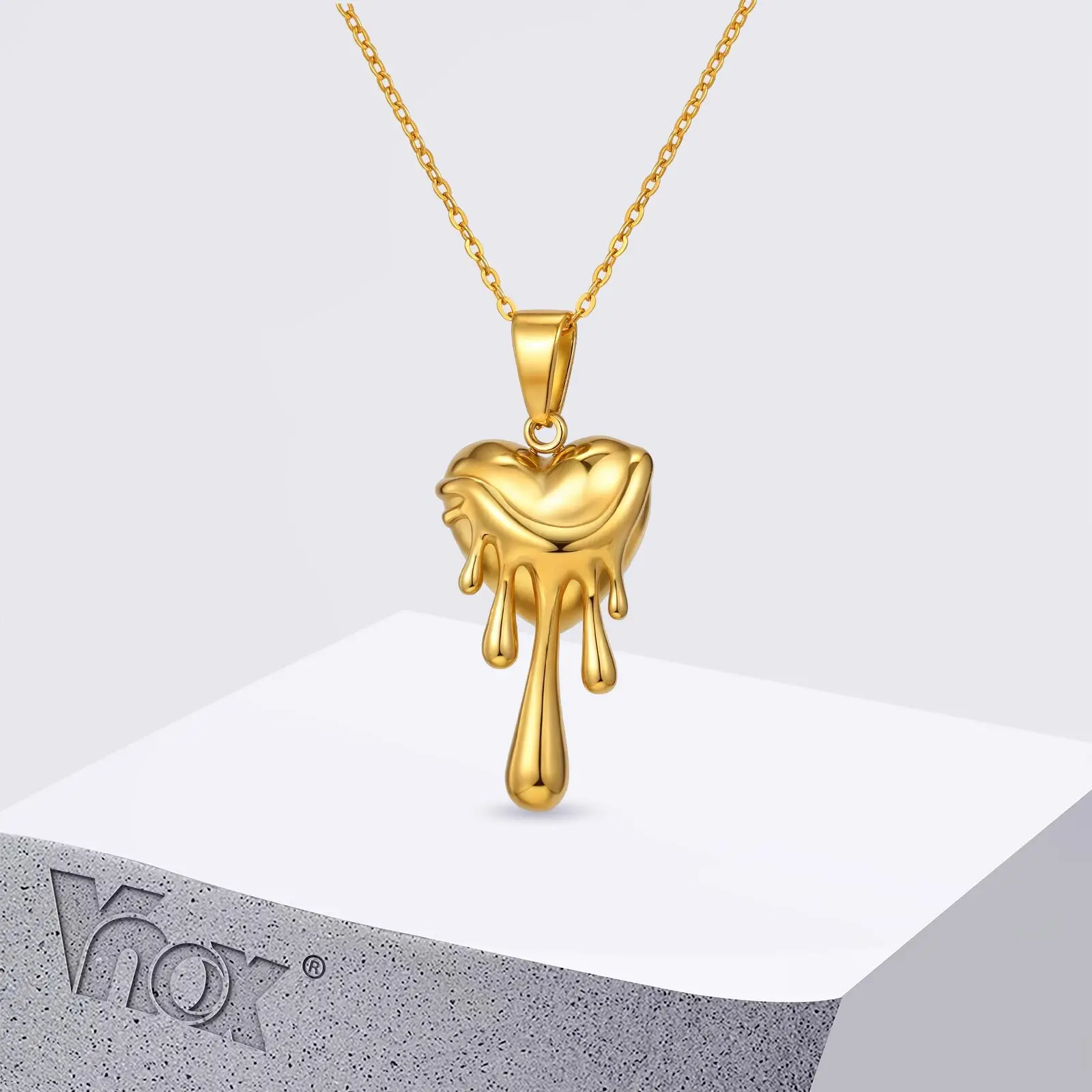 Vnox Vintage kreativer Flüssigherz-Anhänger, Statement-Halsketten aus Edelstahl für Frauen, Ohrhals-Schmuck, Geschenke für Mädchen