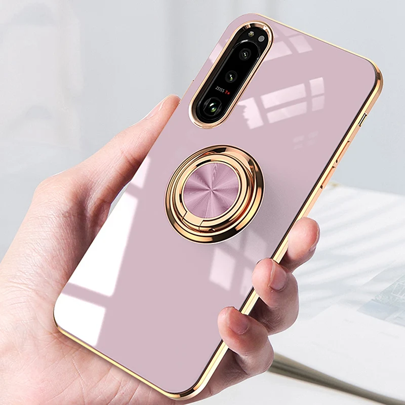 Luxury Electroplated Silicone Magnetic Ring Holder Phone Case - Shockproof Design