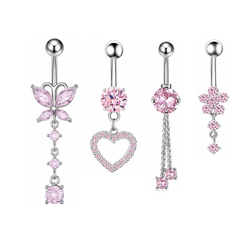 14G Titanium Bar Belly Button Rings Dangle CZ Charms 6mm 16mm Curved Barbell Navel Piercing Jewelry for Women Body Accessories 1
