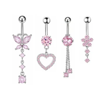 14G Titanium Bar Belly Button Rings Dangle CZ Charms 6mm 16mm Curved Barbell Navel Piercing Jewelry for Women Body Accessories 1