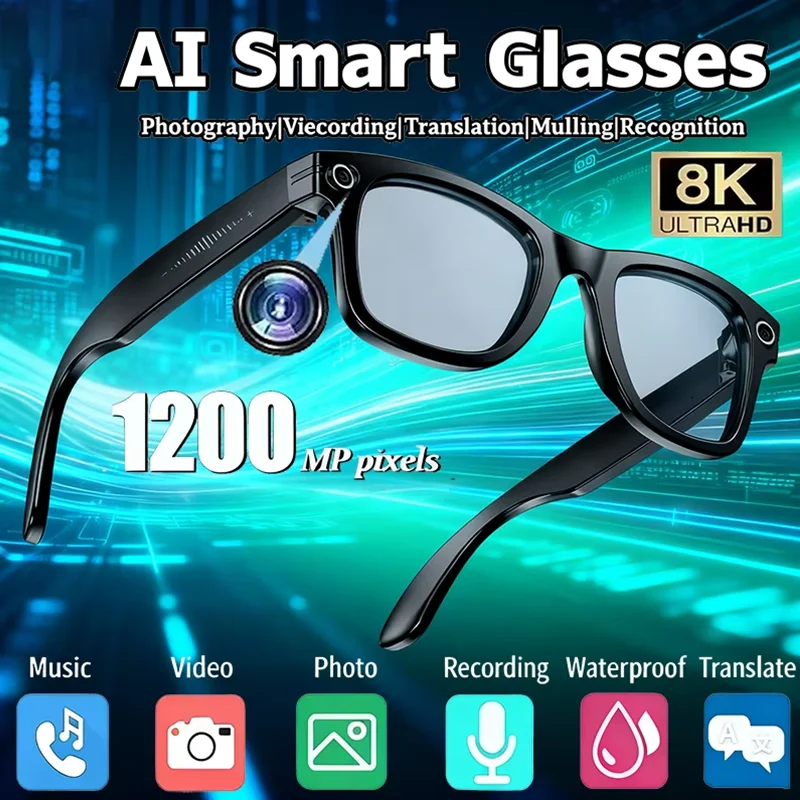 1200W Camera AI Glasses Color-Changing Smart Translation Photo Video Recording Waterproof Call Smart Sunglasses