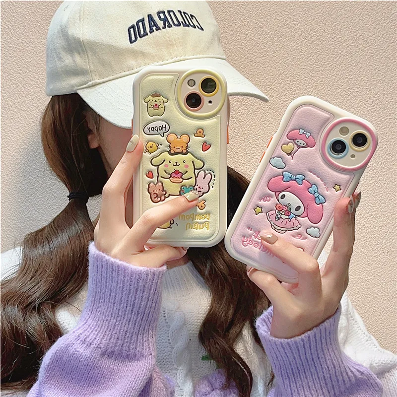 

Новинка Sanrio MyMelody Cinnamoroll телефон для Iphone14 14Pro 14pro Max мультяшный мягкий корпус Apple противоударный чехол кронштейн мобильный