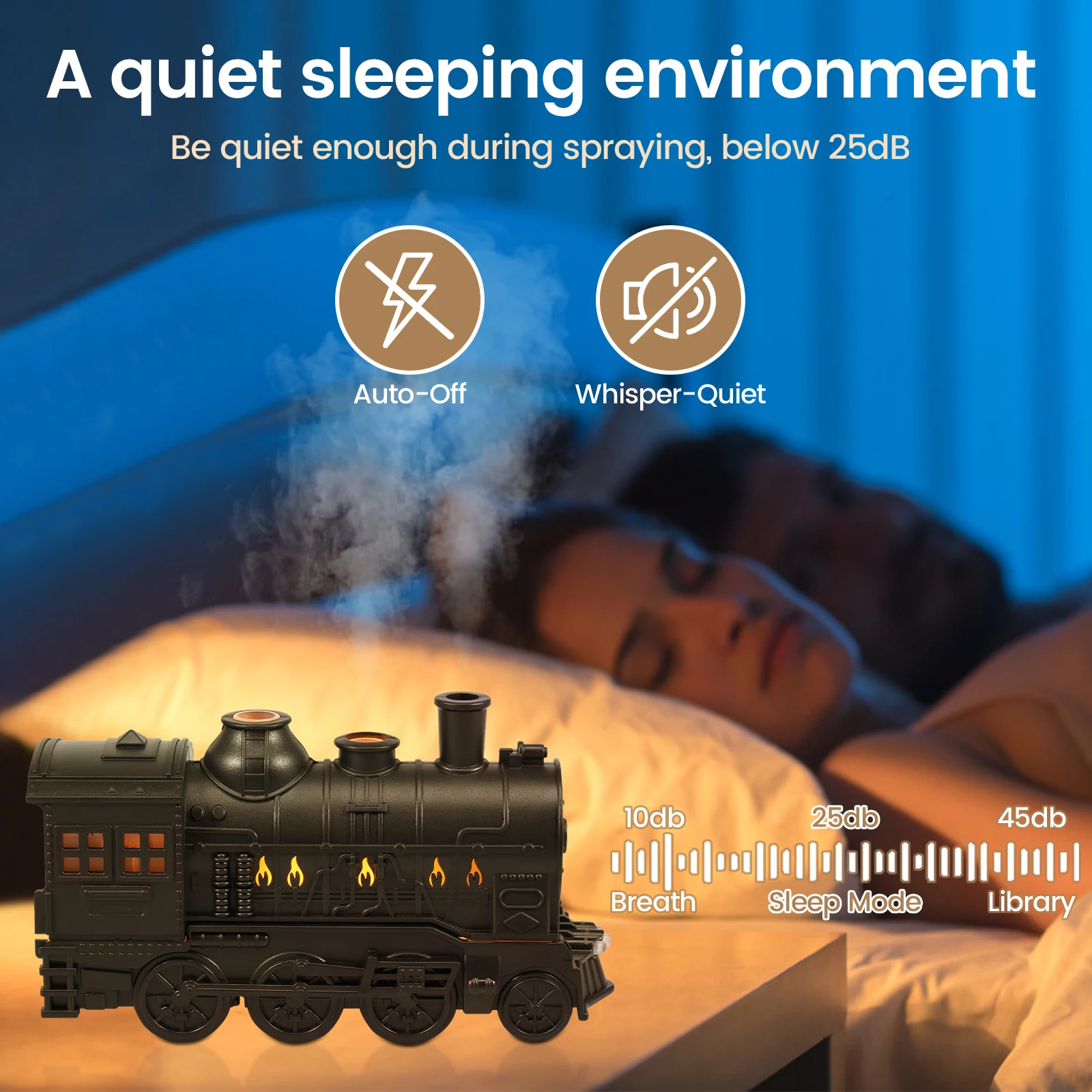 Mini Humidifier 2 Spray/Light Modes Essential Oil Diffuser 300ml Quiet Retro Train Shape Humidifier with Auto Shut Off Function