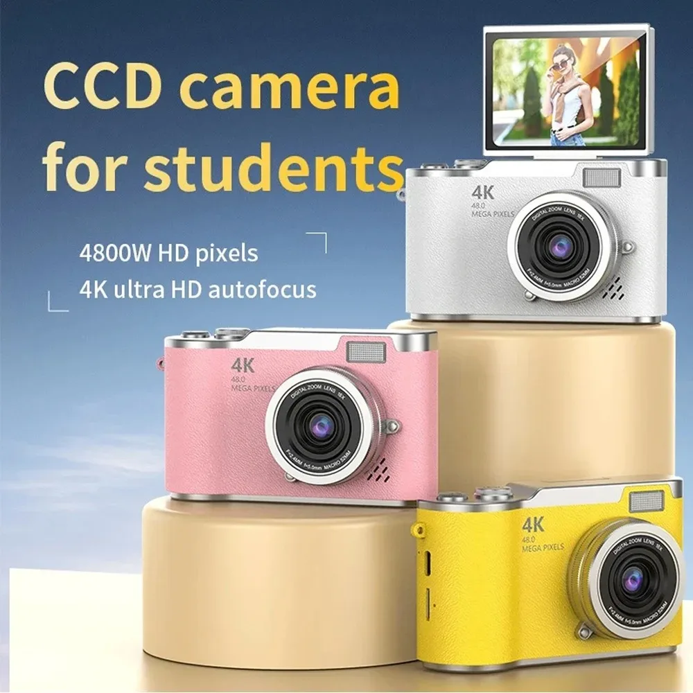 HD 4K 디지털 카메라, 2.4인치 플립 스크린 셀카 비디오 레코더, 브이로그 초보자용, 여학생 필터, 전문가용 선물 카메라
