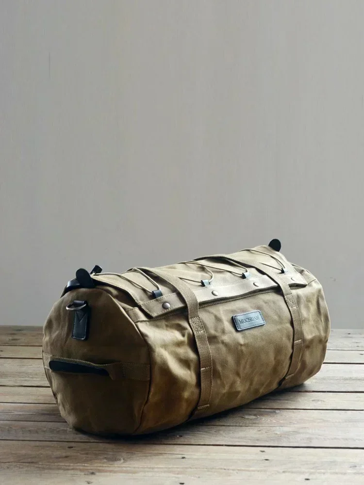 Oil Wax Canvas Cowhide Travel Tote Bag Vintage Waterproof Motorcycle Bag Causal Tools Men Handbags Messenger Bags