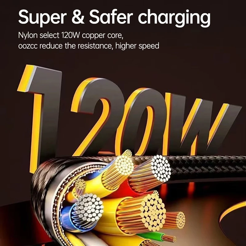 120W USB C to Type C 케이블, LED 조명이 있는 초고속 충전 케이블, 화웨이, 오포, 비보용 USB A to Type-C 데이터 케이블