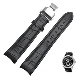 Luxurious Genuine Leather Watch Strap with Curved End - Multiple Sizes Available - 22mm (Black - silver)