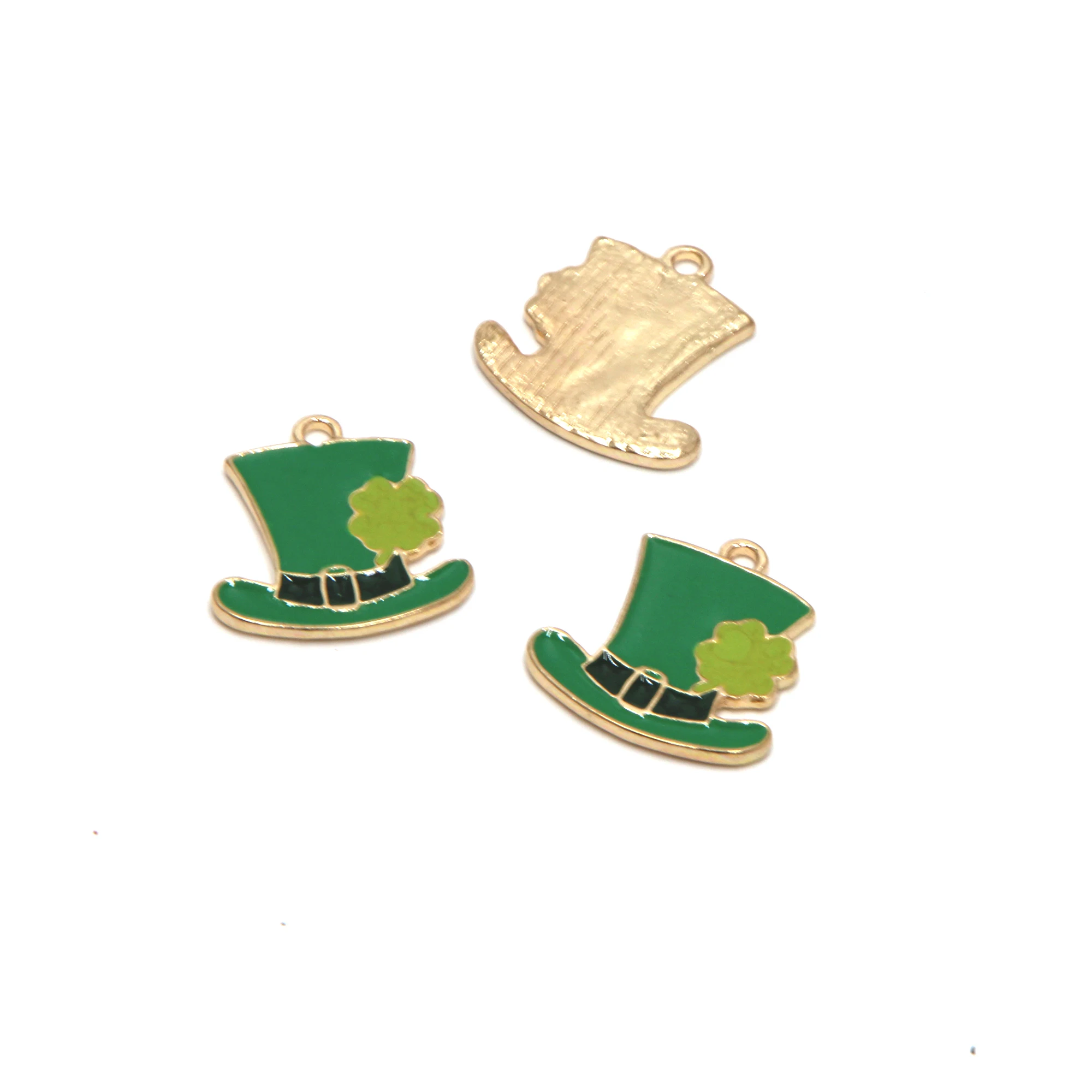 

10pieces/lot Hat Charm Enamel Green St. Patrick's Day Lcuky Silver Tone Pendant DIy for Jewelry Making 22.5x21.5mm