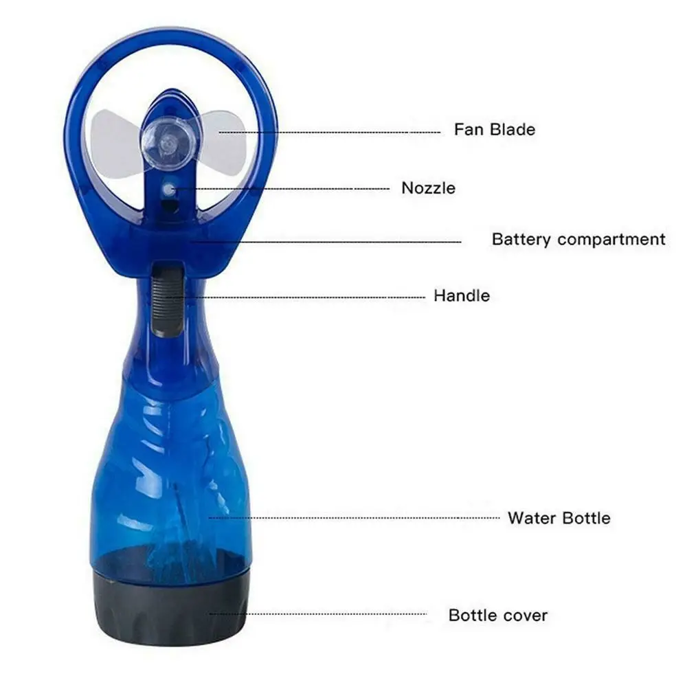Portable Hand Held Battery Power Fan Air Water Mist Bottle Cooling Spray Office 6