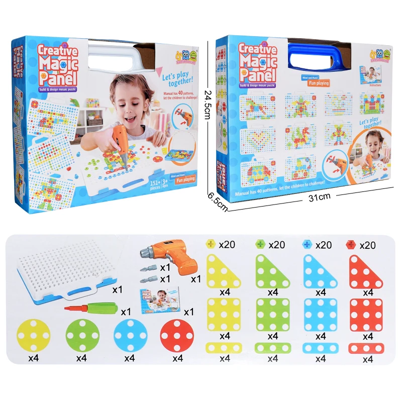 Creative Kids Electric Drill Toy Assembled Match Tool DIY Model Kit Building Educational Blocks Sets Toys For Boys Children Gift