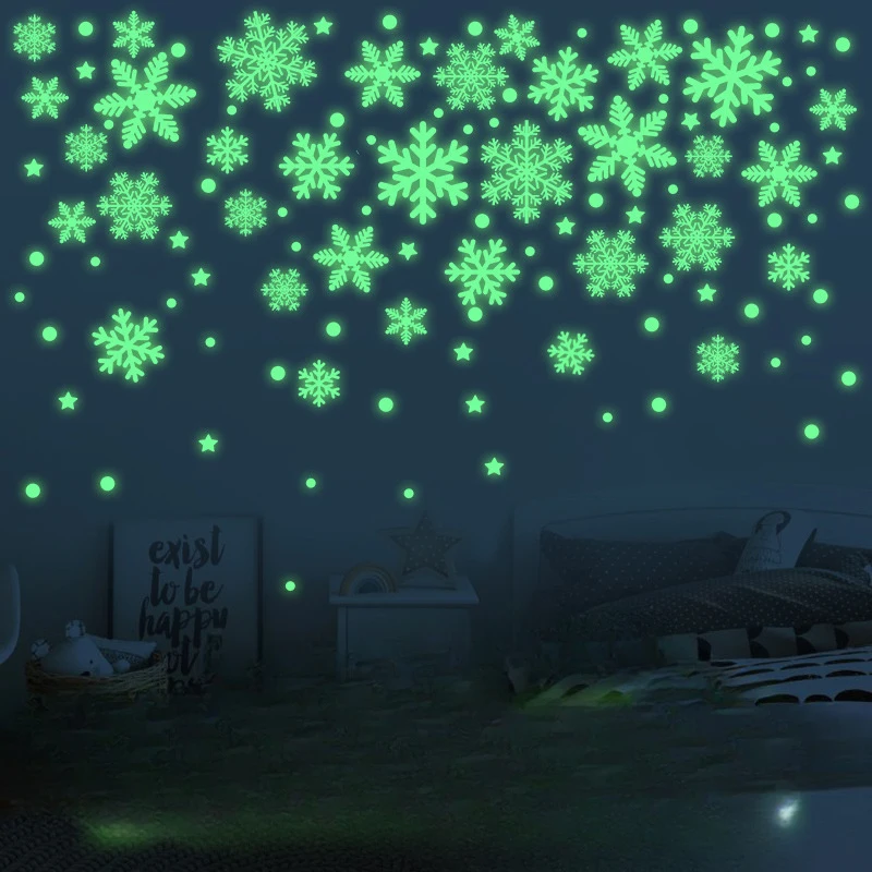 1set Christmas Luminous Snowflake Wall Stickers Glow In The Dark Ceiling Wall Window Decals Xmas Festival Birthday Party Decor