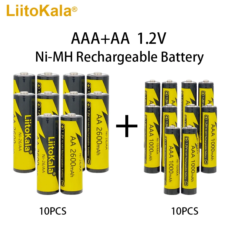 

10 Pcs LiitoKala NI-MH 1.2V AA 2600mAh/AAA 1000mah Rechargeable Battery for Temperature Gun Remote Control Mouse Toy Batteries