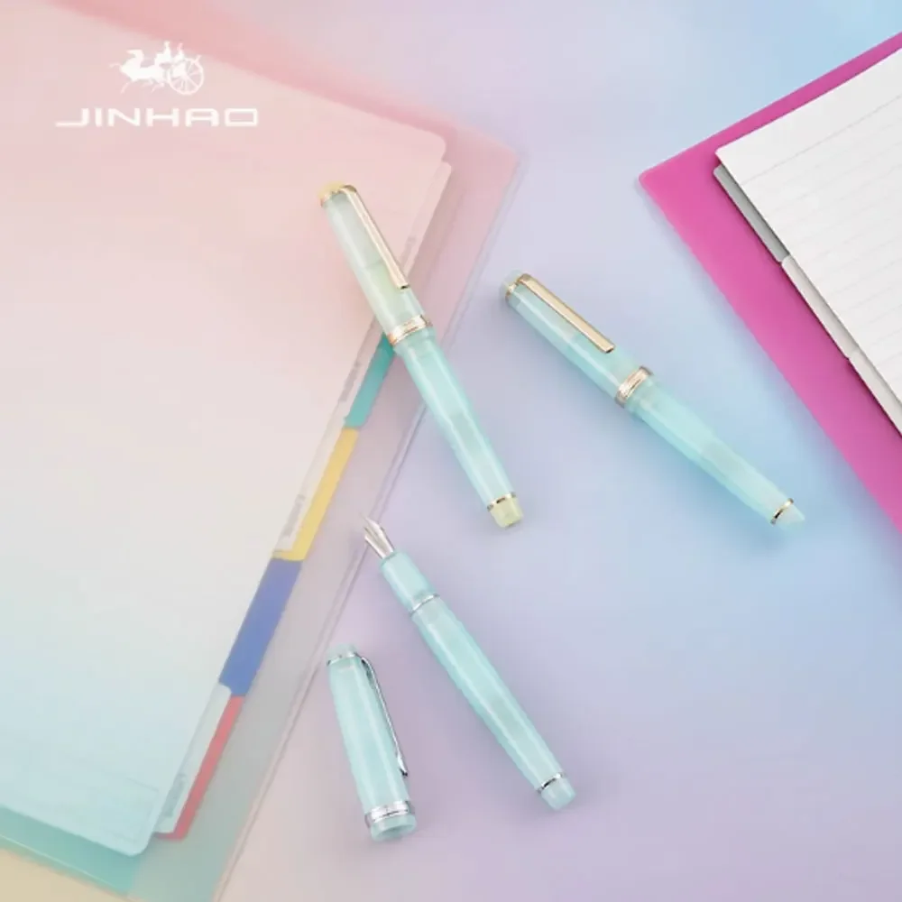 2025 New Style Jinhao Transparent Ice Blue Fountain Pen Luxury Gold/silver Clip, 12.4mm Inking Pens, Smooth Writing EF/F/M 4