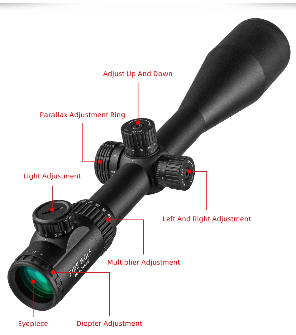 Description Picture 5 of itemFire wolf tactical 10-40X56 E Air Rifle Optics Red Dot Green High magnification Sniper Scope Riflescopes Hunting Scopes Sight