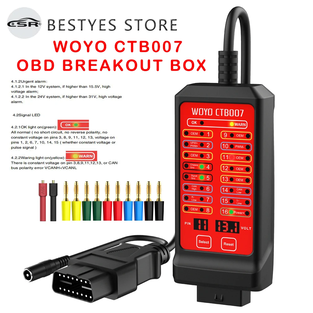 VOBOR CAN Bus Tester,OBD2 16 poli Breakout Box per