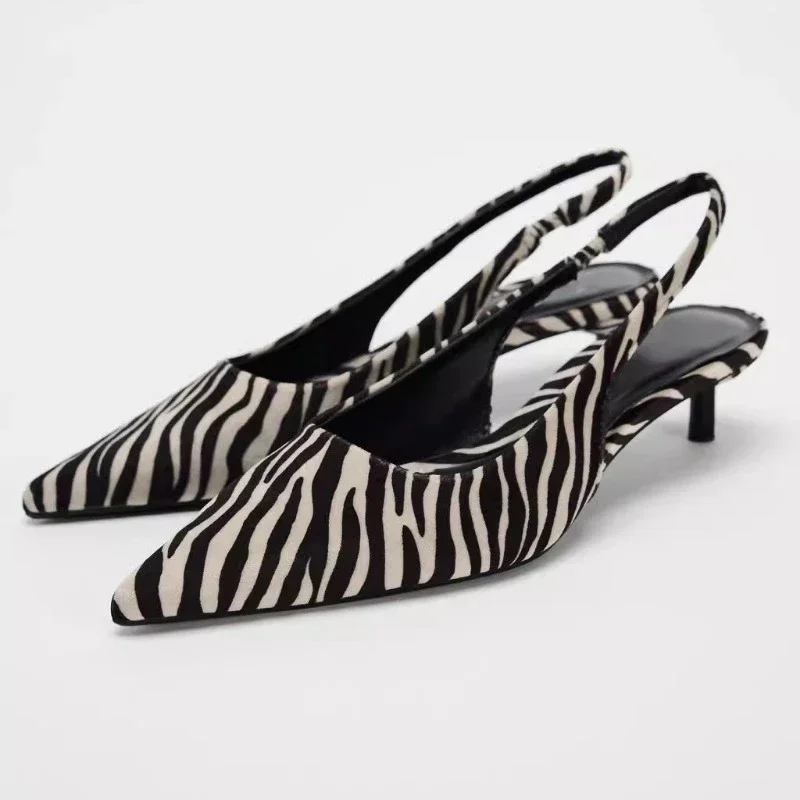 Bold and Stylish Pattern Women's Mid-Heel Sandals Casual Slip-On with 3cm-5cm Heels Spring Sexy Slingbacks Ladies Shoes women slingback sandals