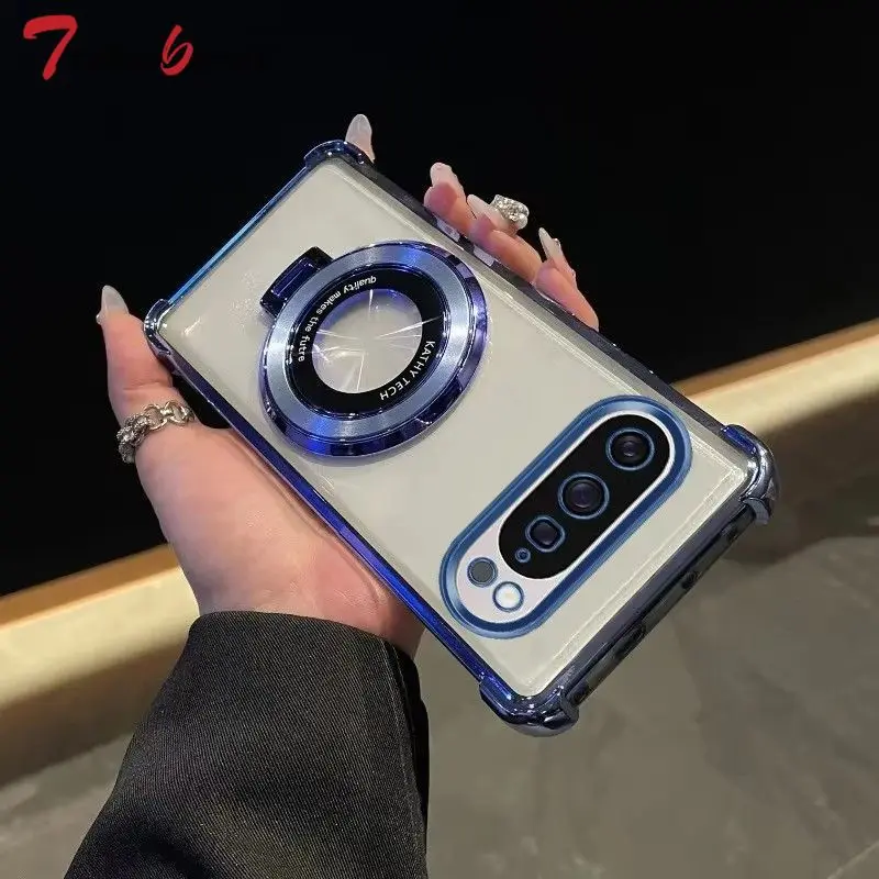 Shockproof Magnetic Phone Holder Case with Clear Plating and Silicone Cover