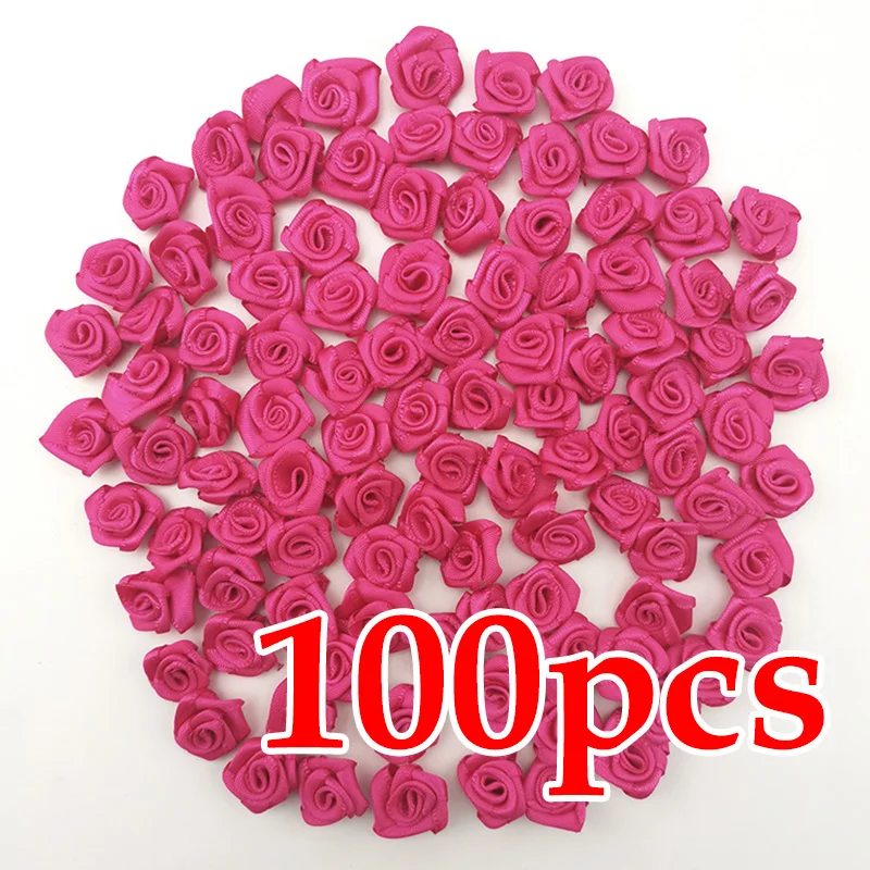 100-Pack Mini Pink Satin Ribbon Flowers for Crafting and Party Decor