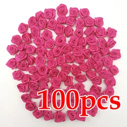 100 - Pack Mini Pink Satin Ribbon Flowers for Crafting and Party Decor (Rose Red)