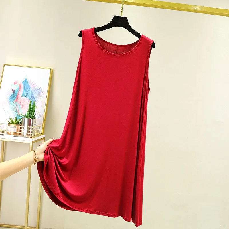 2023 Spring/Summer New Women's Tank Top Skirt Sleeping Dress Modal Round Neck Thin Large Medium Long Loose Sleeveless Home Dress