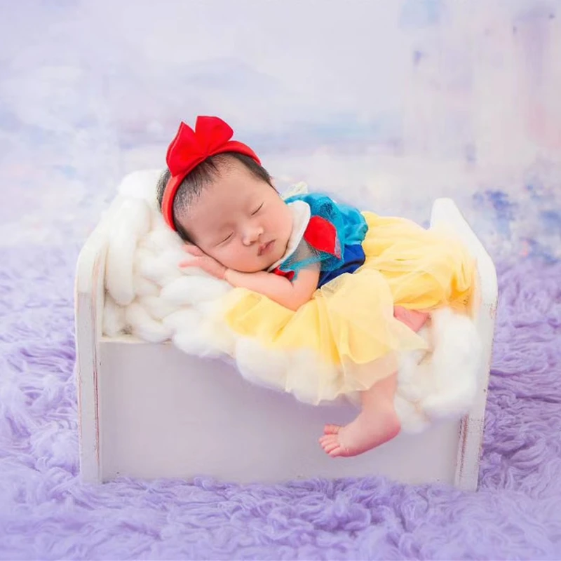 

Newborn Photography Clothing Snow White Dress+Headband 2 Pcs/Set Infant Shooting Prop Accessories Studio Baby Girl Photo Costume