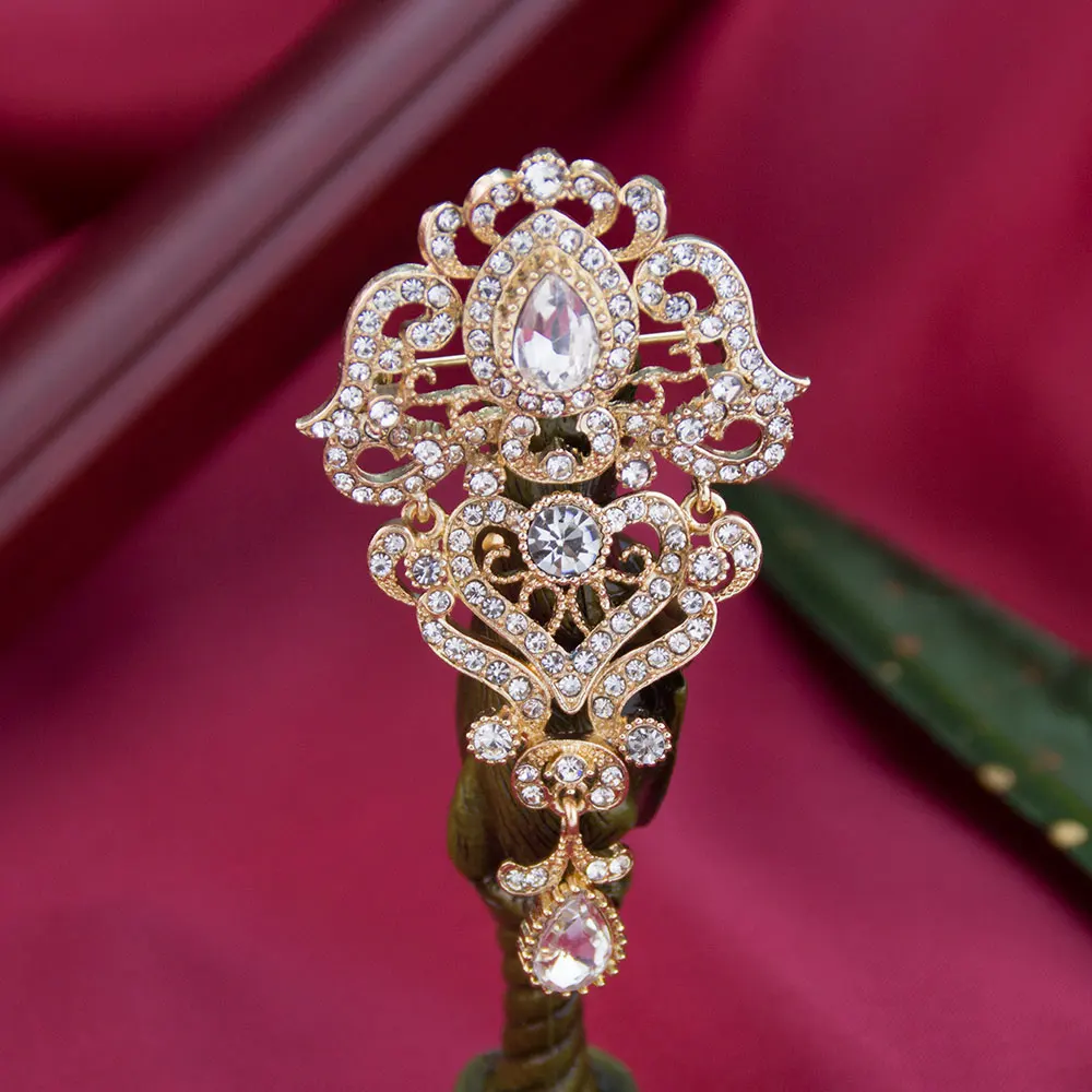 Navachi Crystal Shoes Brooch Pin - 18k Gold Plated With Cubic Zirconia, Gift Boxed